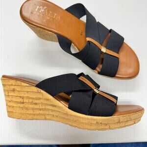 Italian ShoeMaker Black Slip On Mule Wedges Womens 8 Beachy Classic Sandals